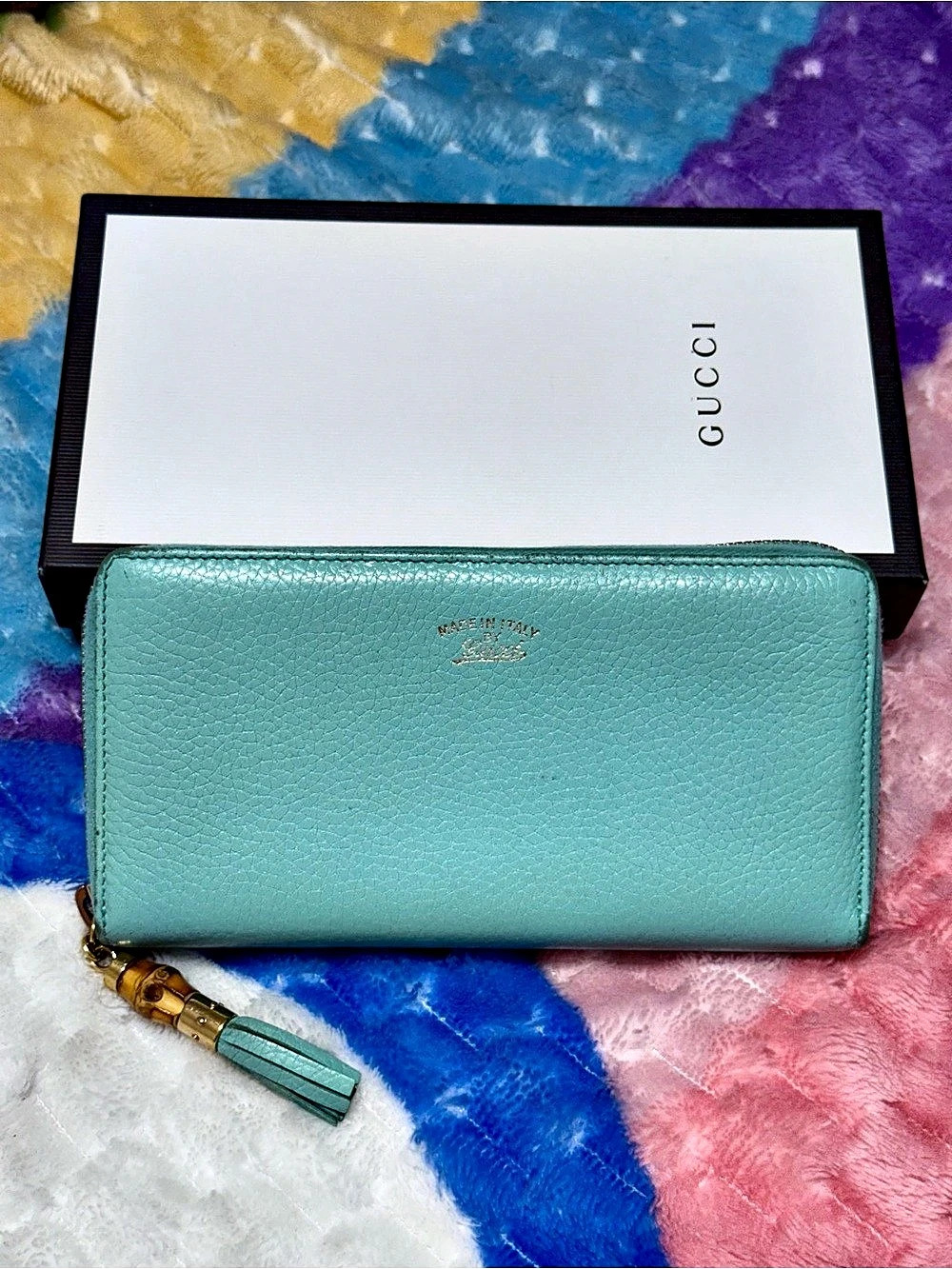 Gucci Bamboo Tiffany Blue Leather Zip-Around Wallet